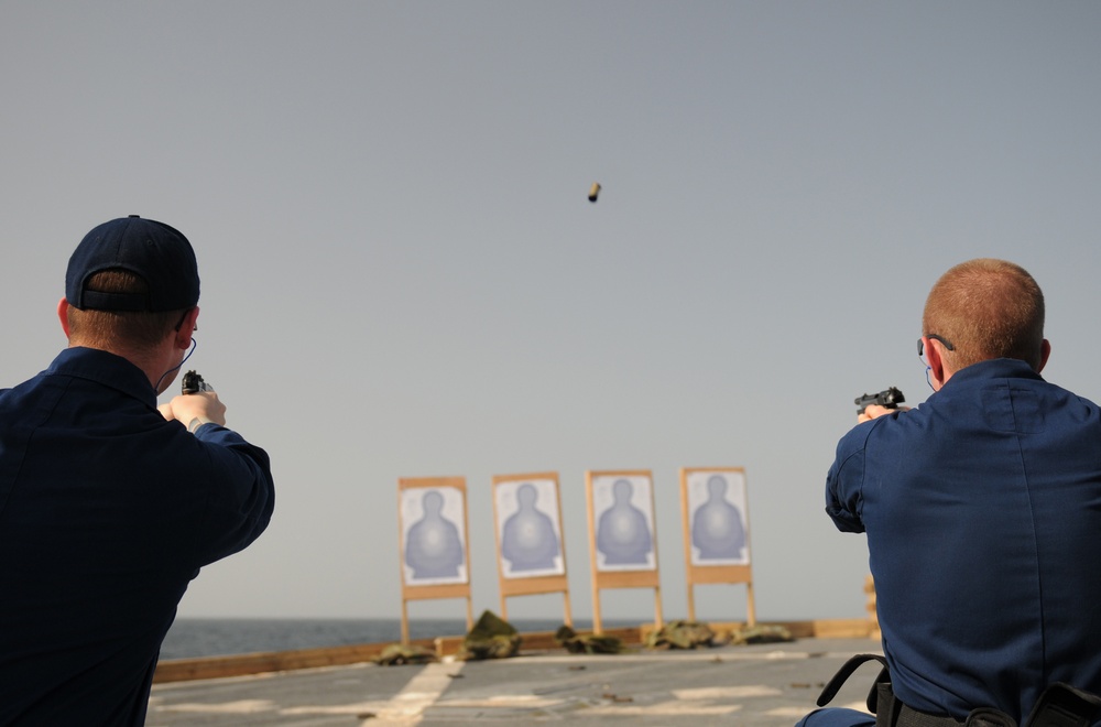 Weapons qualification aboard USS Mitscher