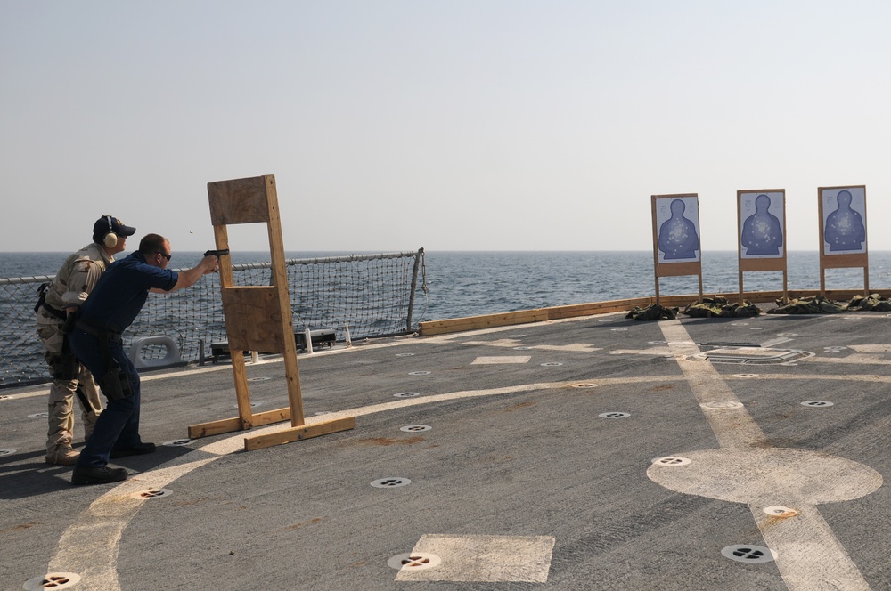 Weapons qualification aboard USS Mitscher