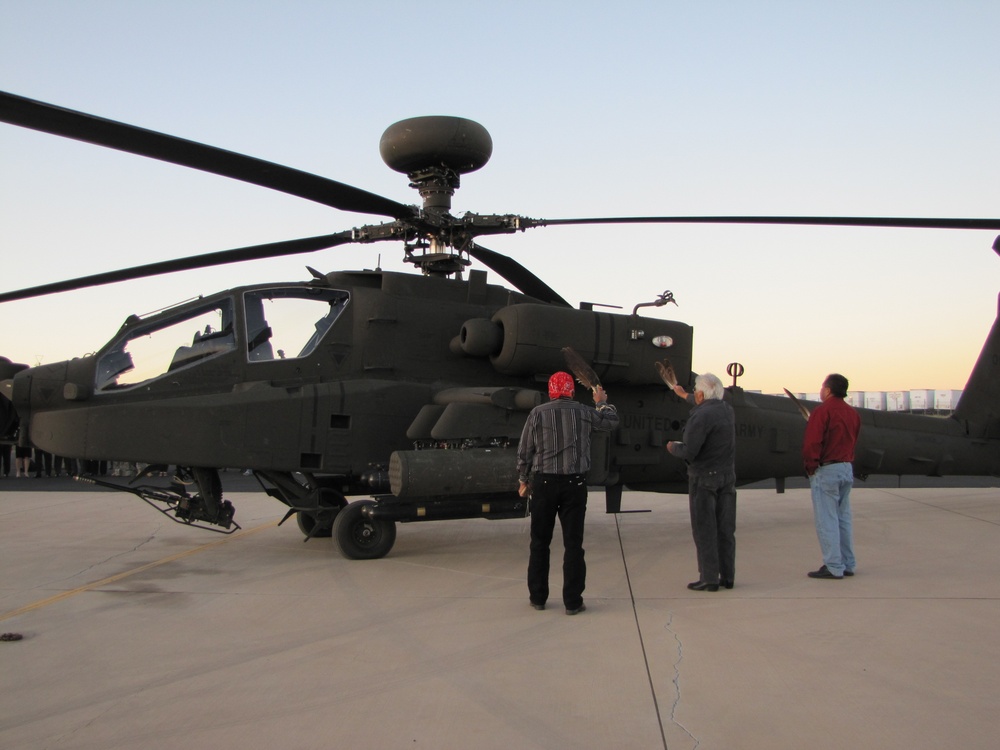 Traditional Apache blessing for the Army's first Apache Block III aircraft