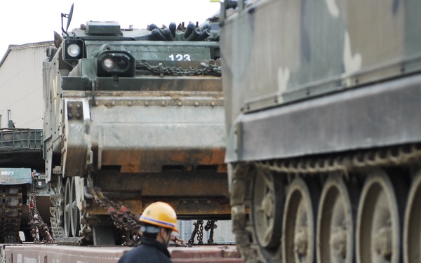 Soldiers from the Republic of Korea's army conduct rail operations