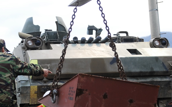Soldiers from the Republic of Korea's army conduct rail operations