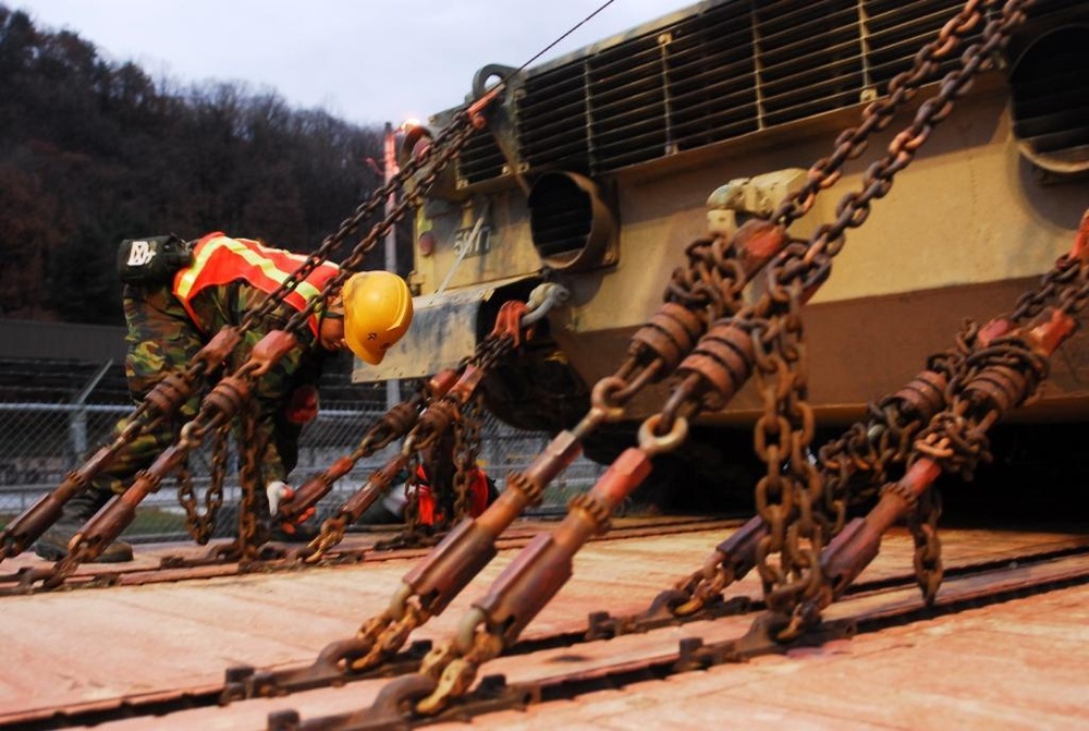 Soldiers from the Republic of Korea's army conduct rail operations
