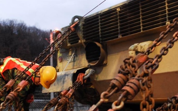 Soldiers from the Republic of Korea's army conduct rail operations