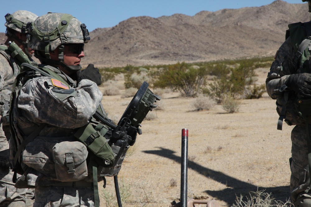 Shooting of a rare round, Excalibur, out of a M-777 A2 Weapon System by the 1-37th Field Artillery Unit at Fort Irwin, Calif.