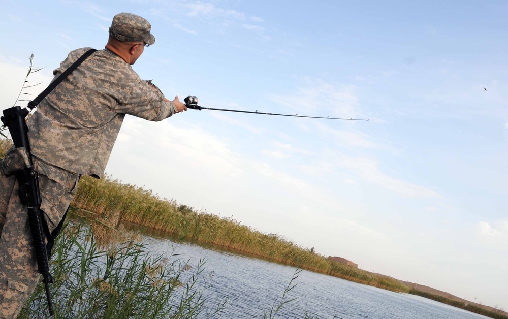 Soldiers enjoy desert fishing during deployment