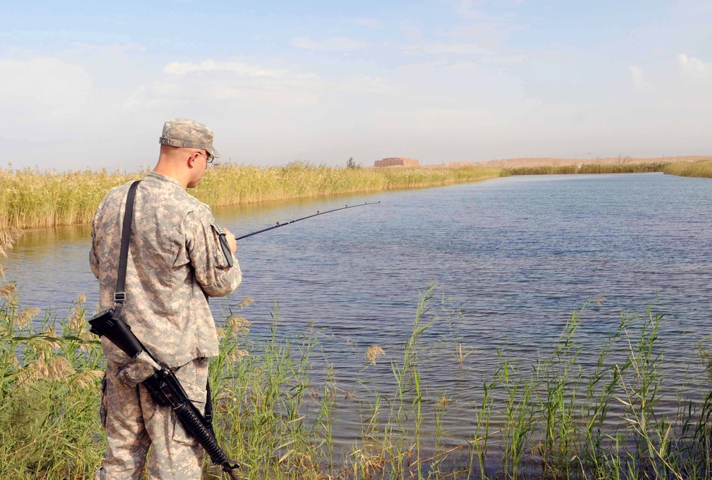 Soldiers enjoy desert fishing during deployment