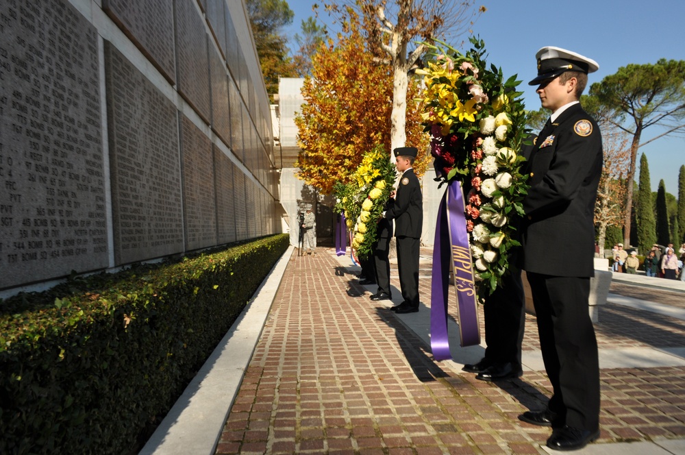 Navy JrROTC cadets lay wreathes at Florence American Cemetery