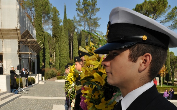Navy JrROTC cadets lay wreathes at Florence American Cemetery