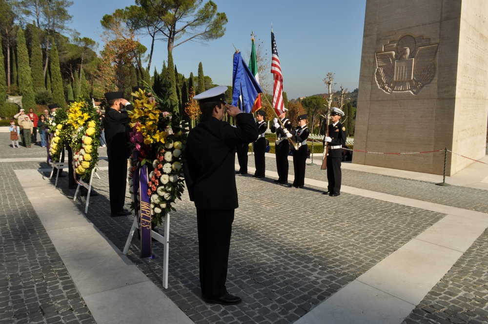 Navy JrROTC cadets lay wreathes at Florence American Cemetery