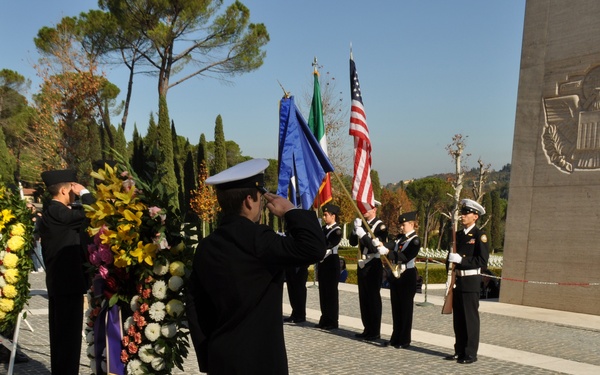 Navy JrROTC cadets lay wreathes at Florence American Cemetery