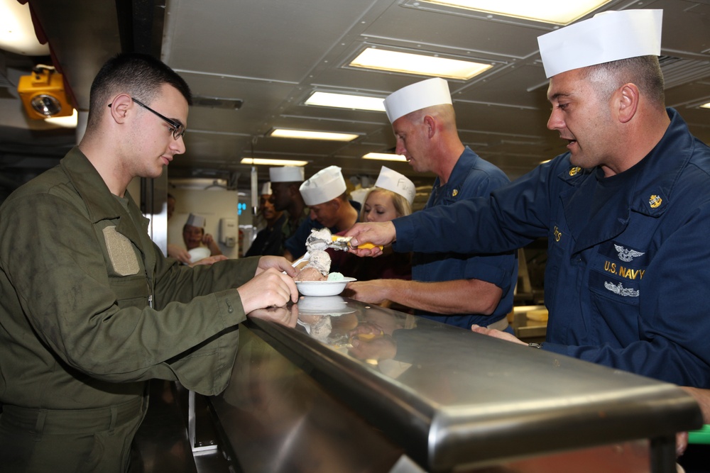 Ice cream social aboard USS Makin Island