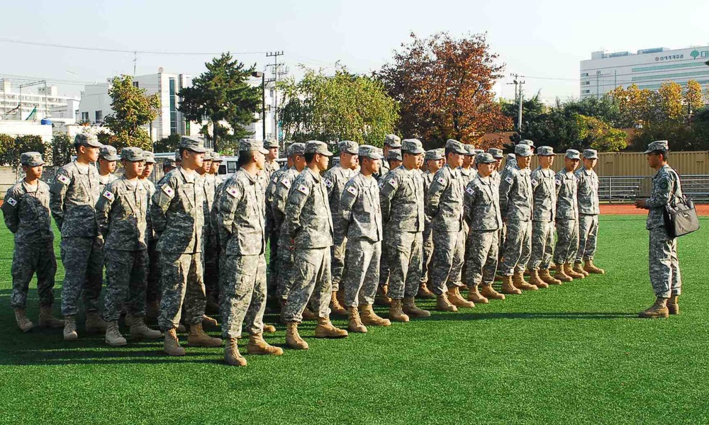 Area IV soldiers participate in a drill and ceremony competition