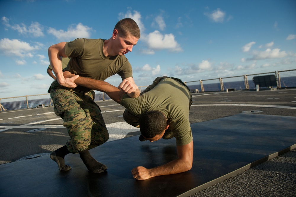 Martial arts training aboard USS Pearl Harbor