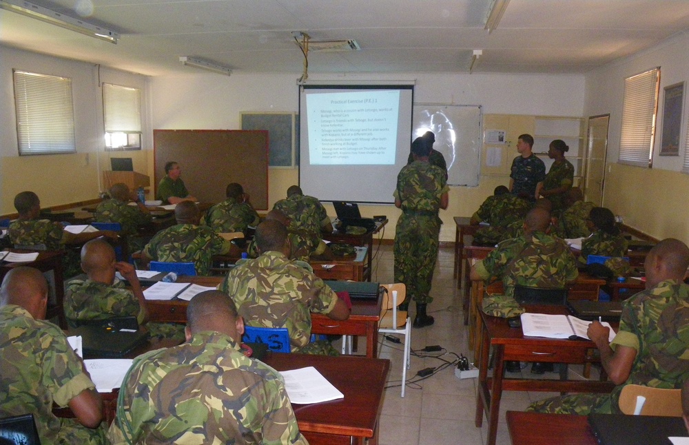 USARAF officer leads a bilateral military intelligence training for Botswana Defense Force soldiers