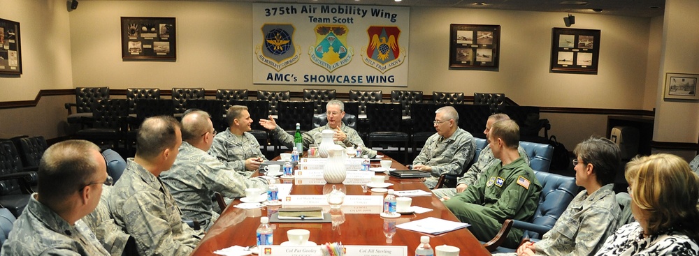 18th AF commander, command chief make official visit to Scott AFB