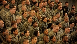 18th AF commander, command chief make official visit to Scott AFB