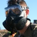 Headquarters and Headquarters Squadron hikes, trains with gas masks