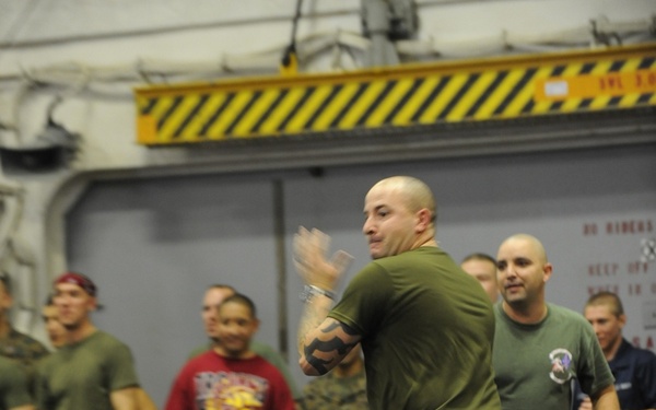 Service members barbecue at sea