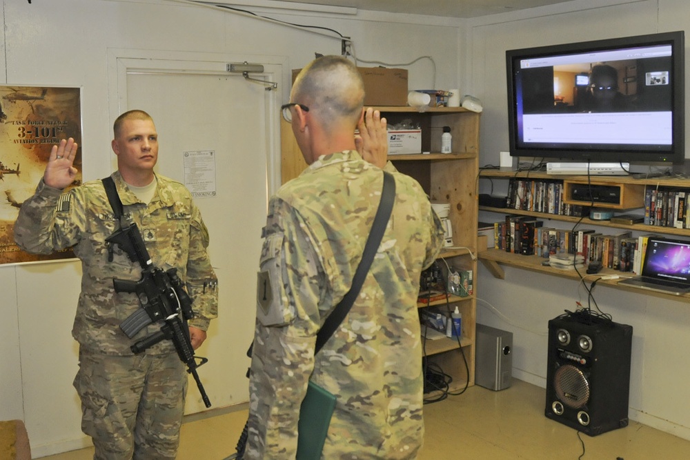 Wife attends husband’s re-enlistment via Skype