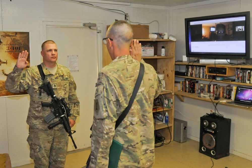 Wife attends husband’s downrange re-enlistment