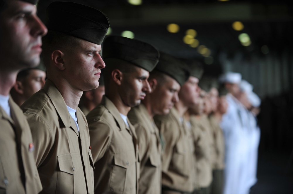 11 MEU Marines in formation during Pearl Harbor ceremony