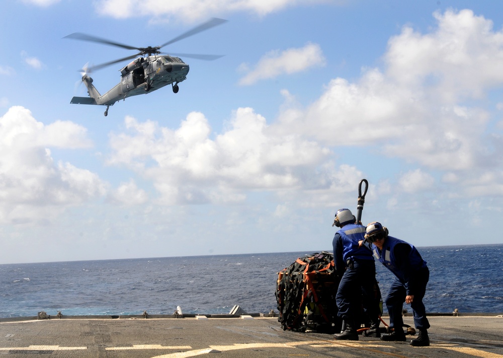 USS Bunker Hill conducts replenishment at sea