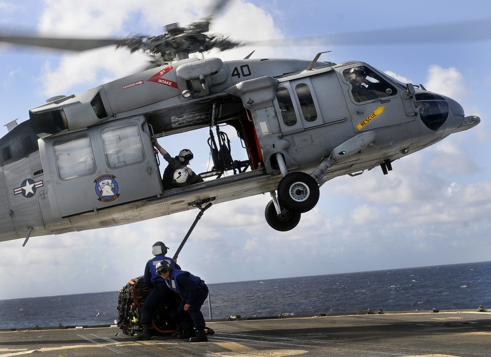 USS Bunker Hill conducts replenishment at sea