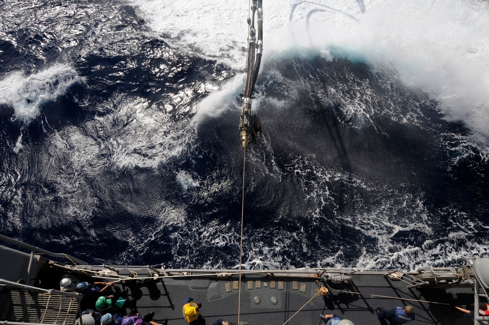 USS Bunker Hill conducts replenishment at sea