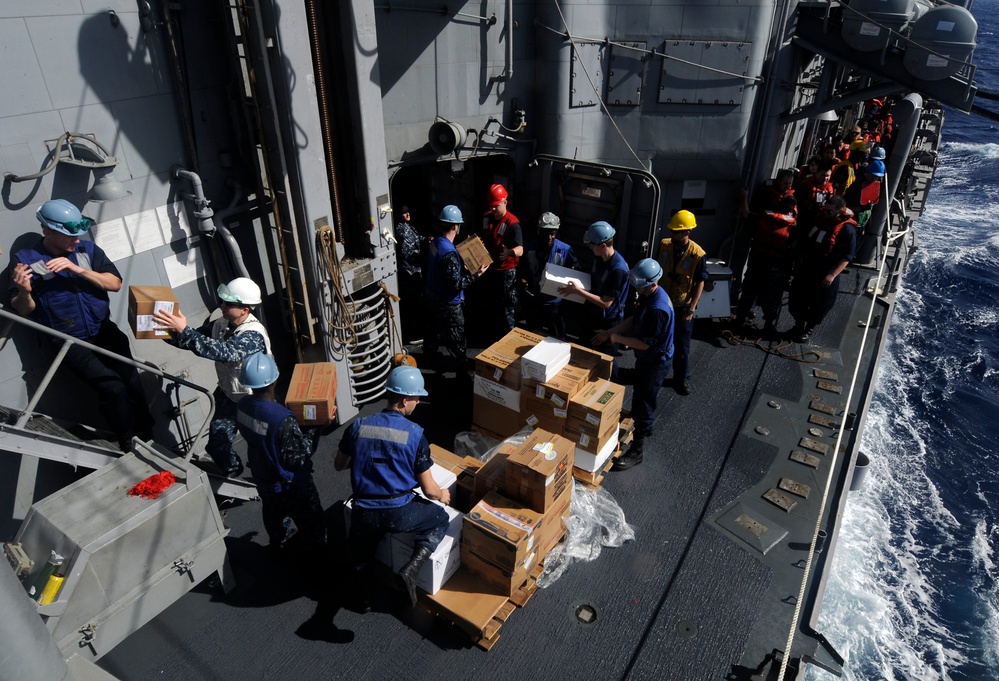 USS Bunker Hill conducts replenishment at sea