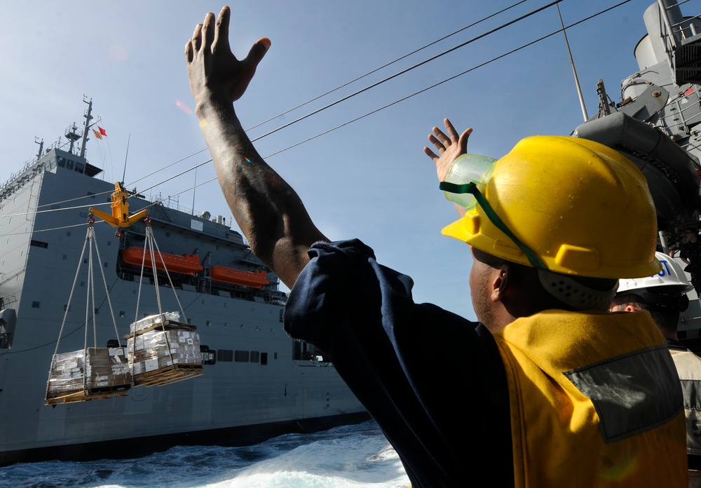 USS Bunker Hill conducts replenishment at sea