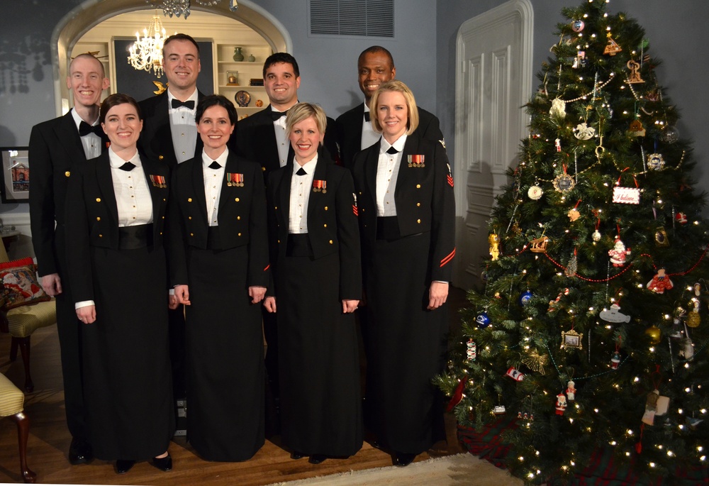 US Navy Band Sea Chanters pose for Christmas photo