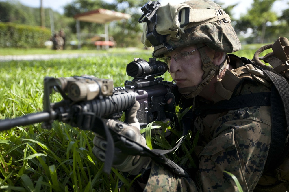 Marine provides security during training in Singapore