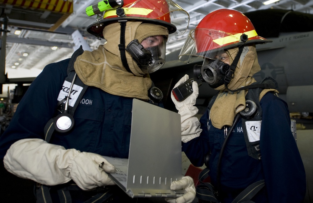 General quarters drill aboard USS Abraham Lincoln