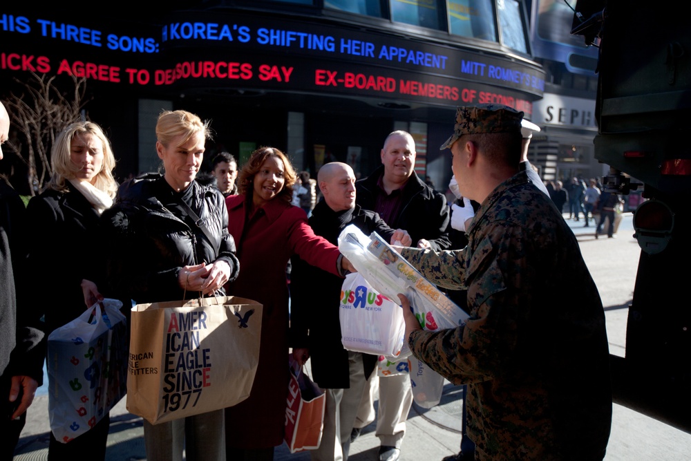 Marines hold final toy drive in Times Square with tactical vehicles
