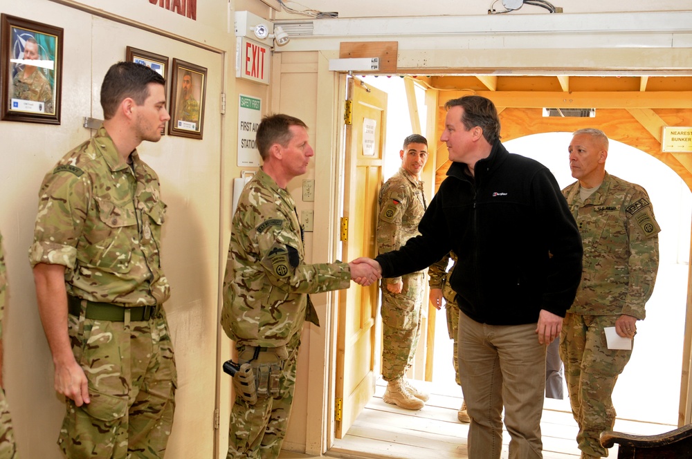 British Prime Minister David Cameron meets British servicemembers in Regional Command (South)