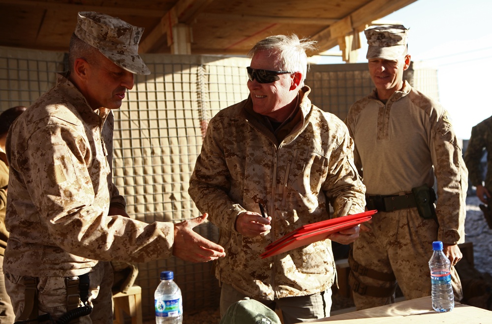 SECNAV visits FOB Nolay, awards two Marines