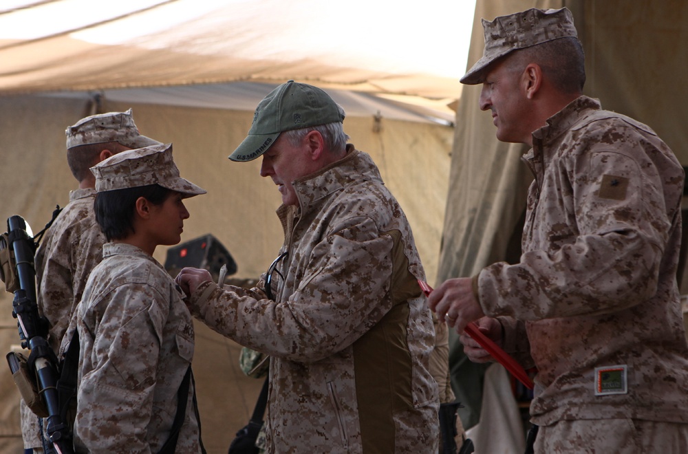 SECNAV visits FOB Nolay, awards two Marines