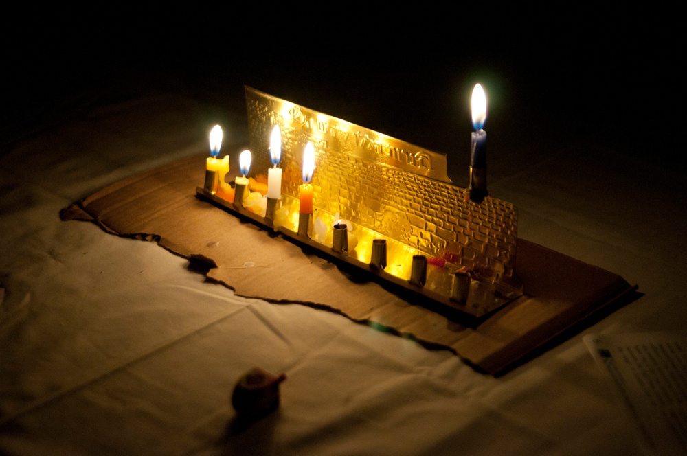 Lighting the Hanukkah menorah