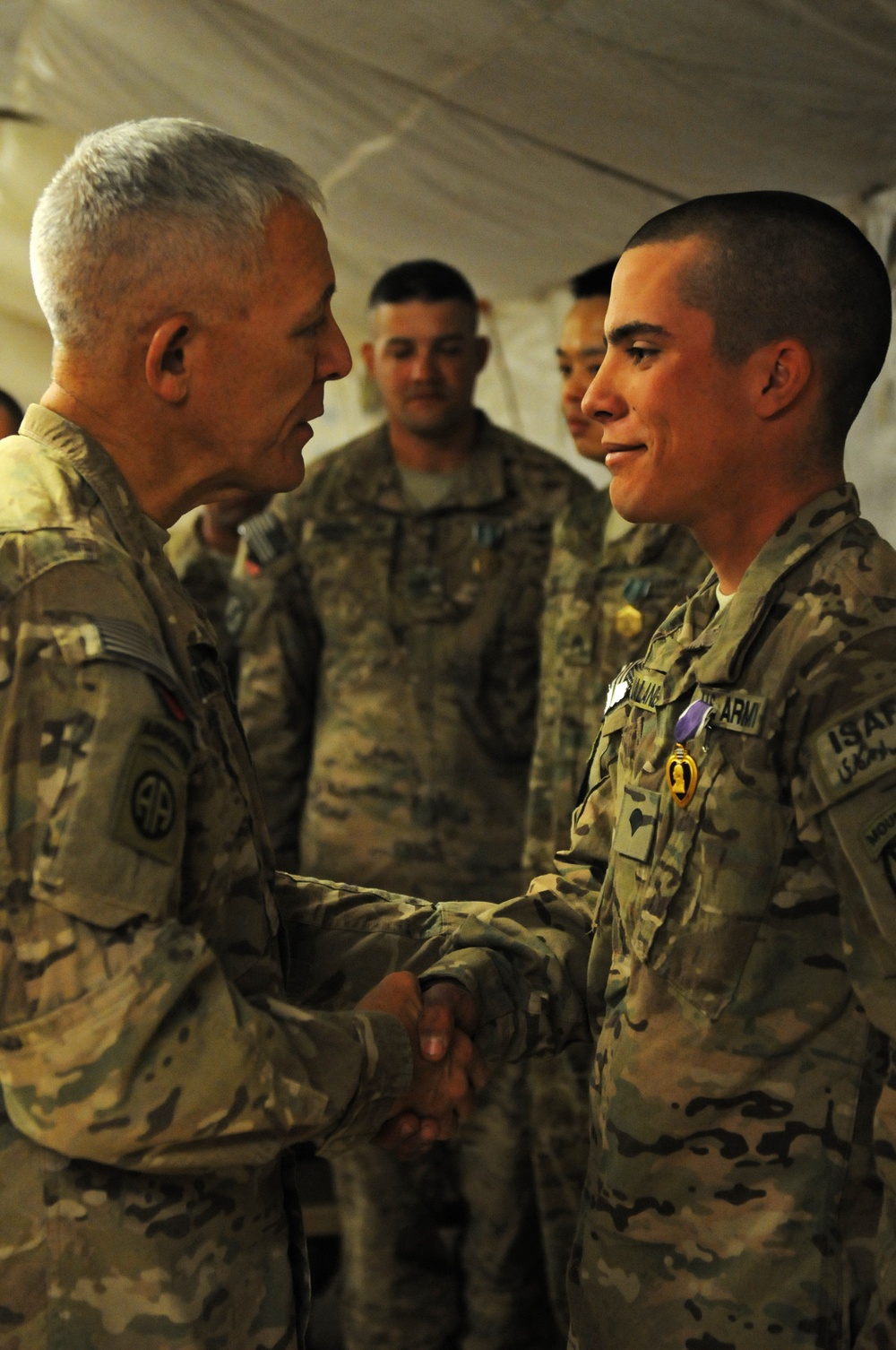 Soldier receives Purple Heart on Christmas