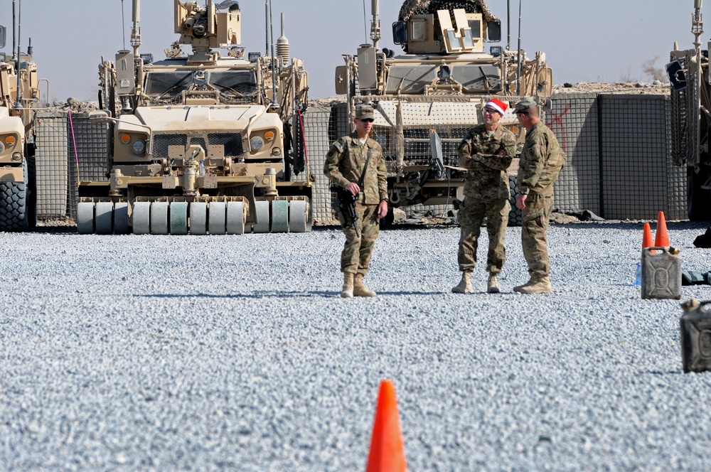 Soldiers prepare for a Christmas football game