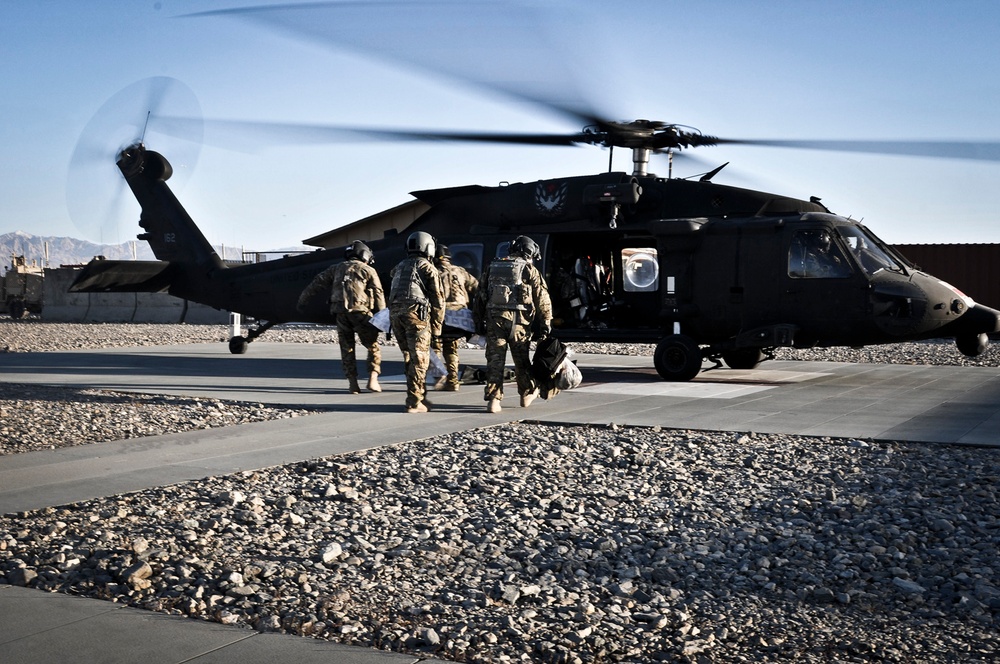 Medical evacuation at Forward Operating Base Shank