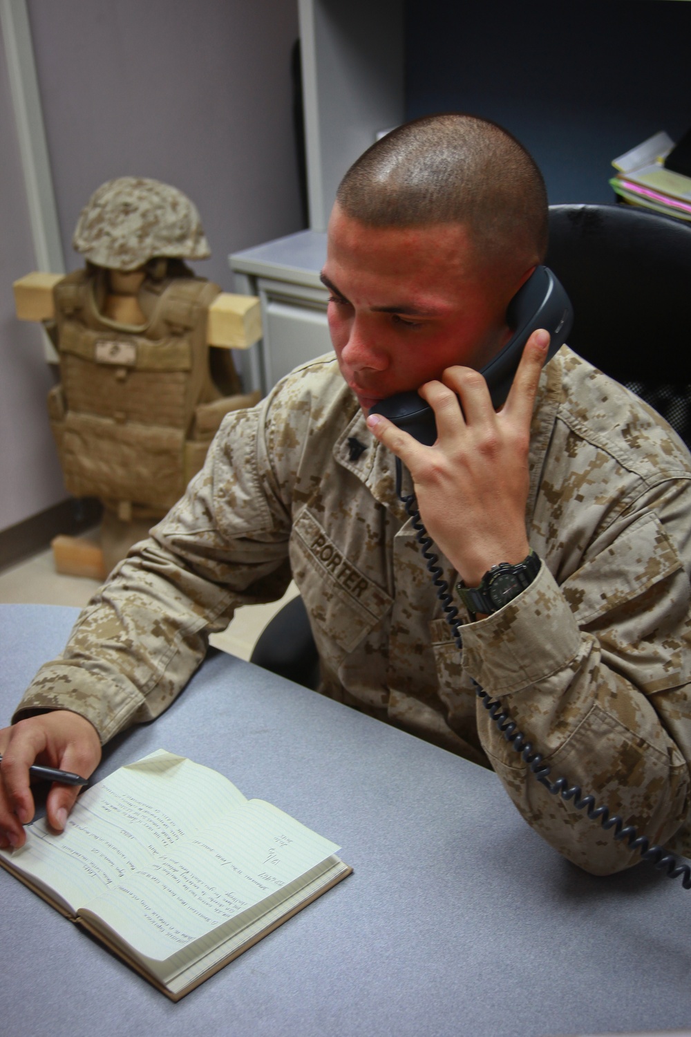 Task Force Belleau Wood Marine receives New Years Day phone call from Secretary of Defense