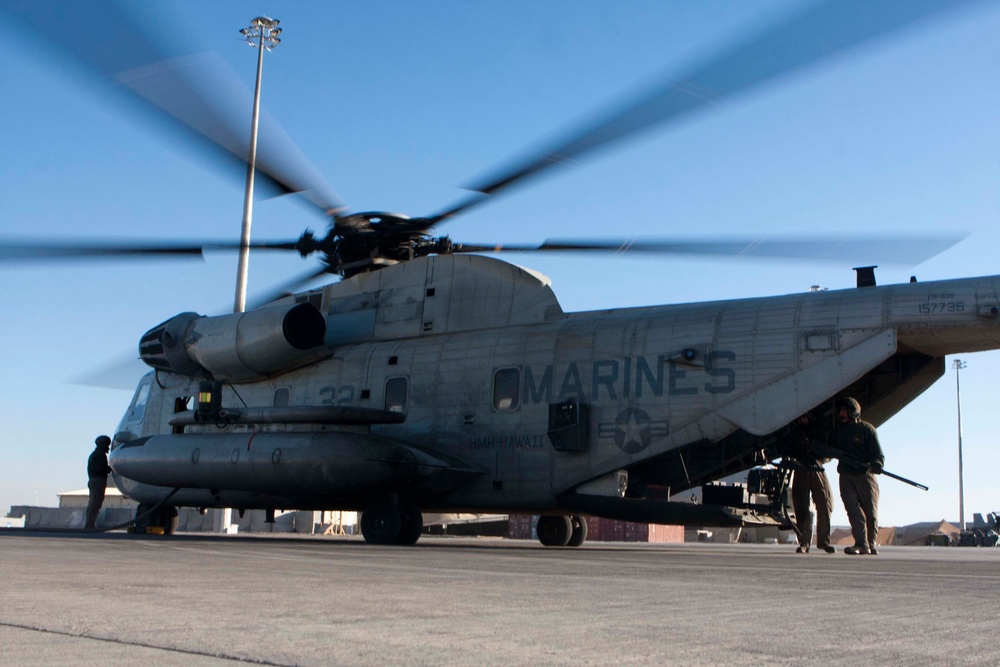 Marine heavy lift helicopters in action over Afghanistan