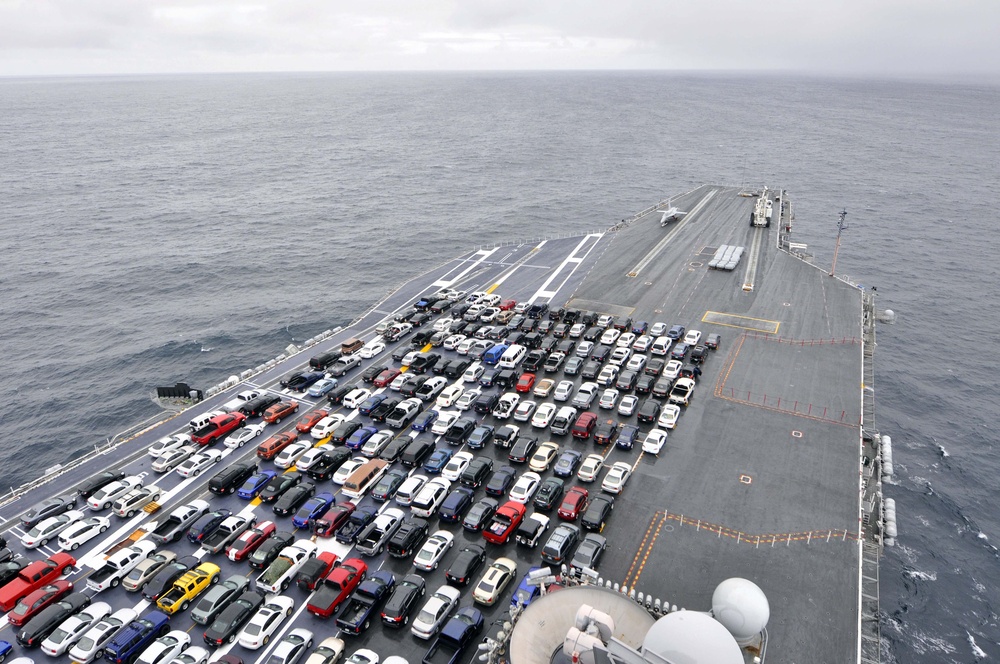 Sailors' cars transported by USS Ronald Reagan