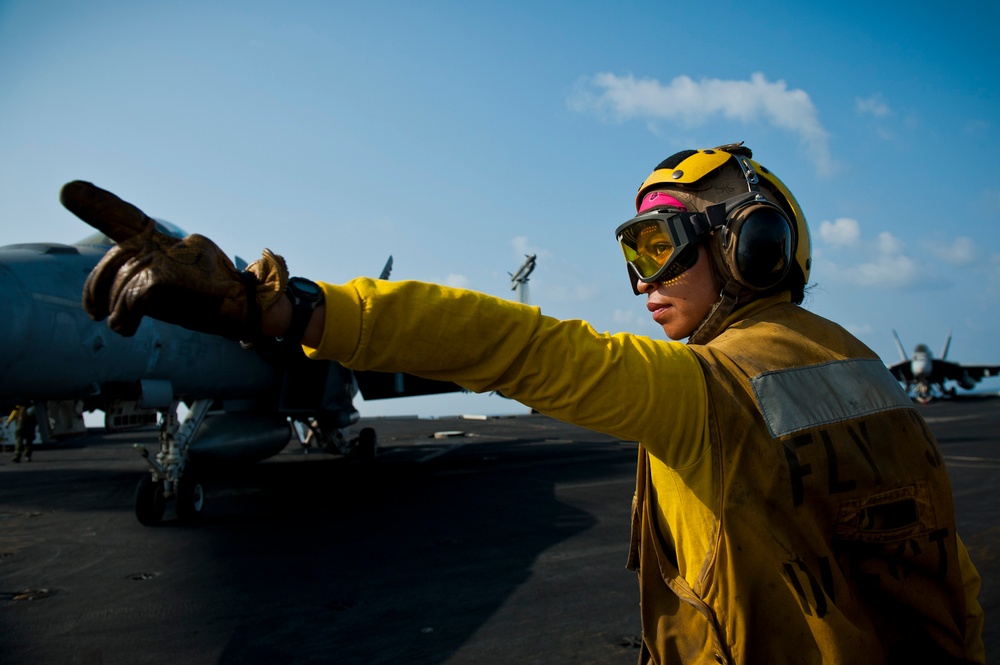 USS John C. Stennis flight deck action