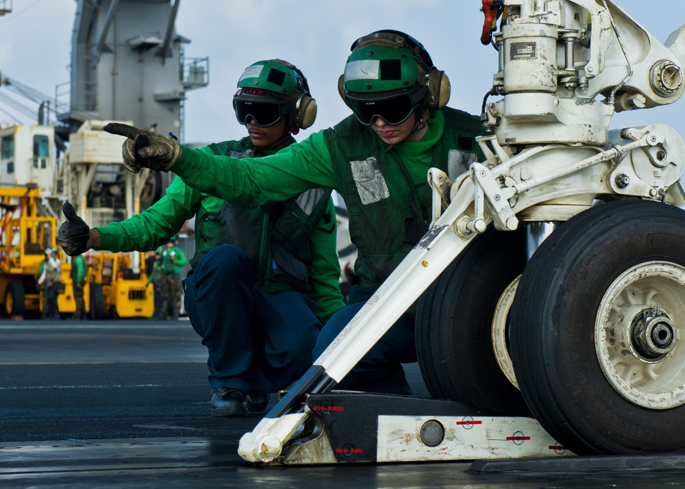 USS John C. Stennis flight deck action