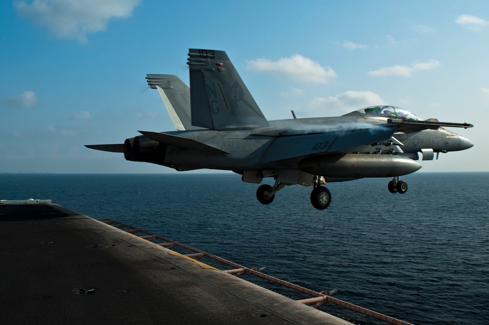 USS John C. Stennis flight deck action