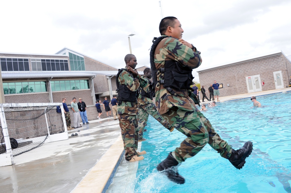 First swim test at Naval Small Craft Instruction and Technical Training School