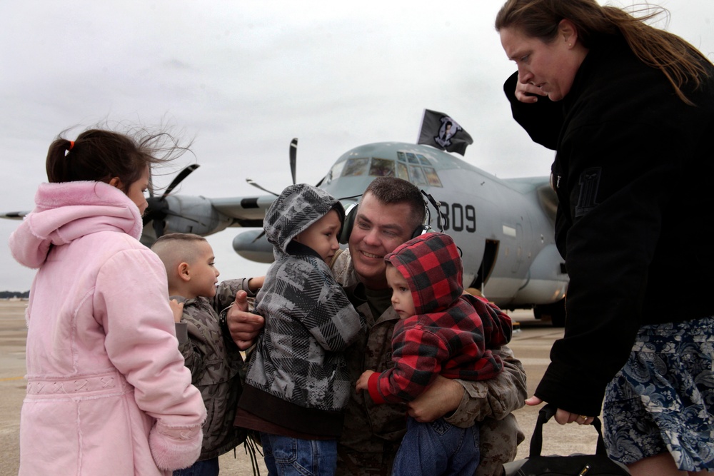Home just after holidays: Aerial refueling squadron Marines return from 8-month deployment attached to 22nd MEU