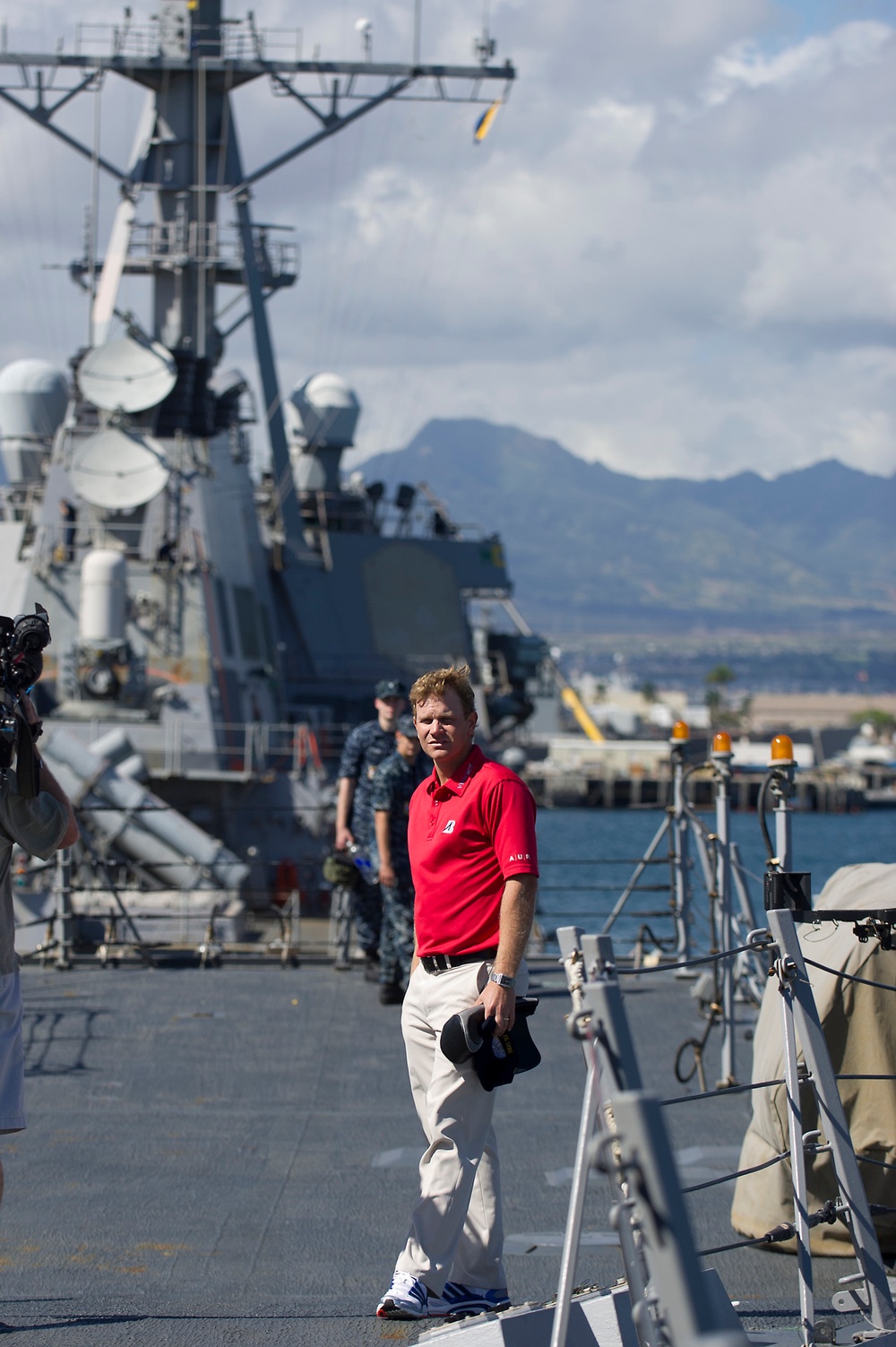 Former US Navy lieutenant turned PGA professional Billy Hurley III visits the USS Chung-Hoon